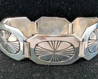 Engraved Clipping Bracelet, 6 Links, Likely 925 Sterling Silver