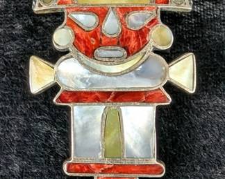 950 Silver And Polished Red Coral, Abalone Shell, And Mother Of Pearl Pendant