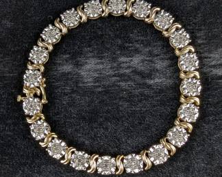Yellow Gold Plated Sterling Silver And 1ct Diamond Gemstone Bracelet, 925 Silver, Marked "SK9"