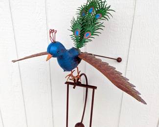 Rustic Metal Flying Peacock Decorative Rocking Garden Stake, 57.5" Tall When Assembled