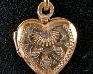 Le Stage Engraved 12K 1/20 Gold Filled Heart Locket Necklace, 12.5"