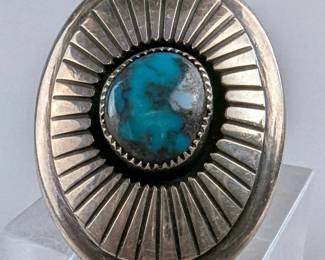 Sterling Silver And Polished Turquoise Ring, Artist Signed "Lee Yazzie", 925 Silver, Size 7
