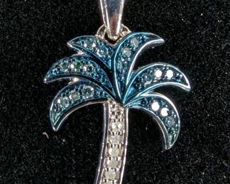 14K White Gold Plated Sterling Silver And 0.13CTW Diamond Necklace, 925 Silver