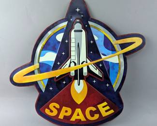 Space Shuttle Embossed Metal Sign, Artist Signed "Kate Ward Thacker", 15.25" x 16.75"