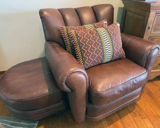 Thomasville leather chair + ottoman