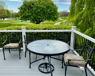 Metal Patio Set (Table, 4 Chairs w/ Cushions, Umbrella Stand