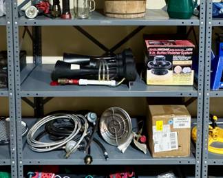 Marine Gas Tanks • Wooden Bucket • Flashlights • Propane Heater • Auto Buffer • Propane Gas Lines • Lithium Battery • Tarp • Tennis Racquet Carry Case • Castor Wheels