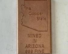 1/2 Pound .999 Pure Copper Bar with Copper Mined from Arizona