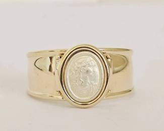 14K Yellow & White Gold Women Figure Cartouche Design Ring