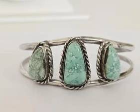 Native American Sterling Silver with Blue Stones Cuff Bracelet
