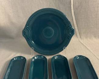 FIESTA, 5 PC Handled Cake Plate Relish Corn on the Cob Tray Set, Juniper