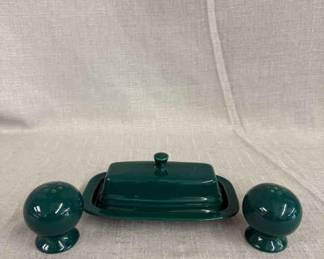 FIESTA, 4 PC Classic Rim Large Covered Butter Dish Retired Salt Pepper Shaker Set, Evergreen