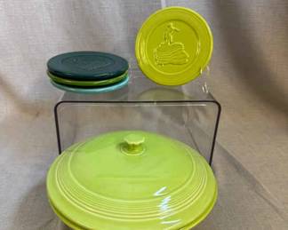 FIESTA, 6 PC Covered Casserole Dish Trivet Set, Chartreuse Lemongrass Turquoise Shamrock Evergreen