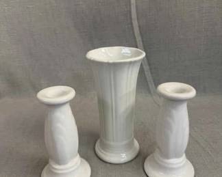 FIESTA, 3 PC Small Flared Vase Tapered Candle Stick Set, White