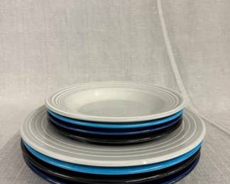 FIESTA, 8 PC Classic Rim Soup Bowl Pasta Bowl Set, Black Cobalt Peacock Pearl Grey