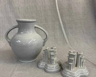 FIESTA, 3 PC Millennium I TwoHandled Vase Pyramid Candle Holder Pair Set, Pearl Grey