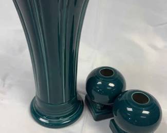 FIESTA, 3 PC Medium Flared Vase Round Bulb Candlestick Set, Juniper