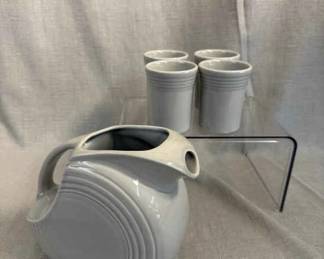 FIESTA, 5 PC Large Disk Pitcher Juice Tumbler Set, Pearl Grey