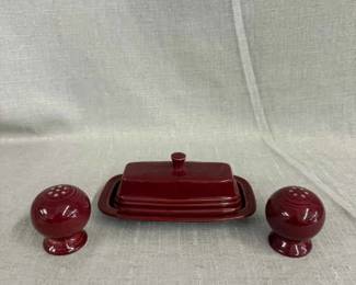 FIESTA, 4 PC Classic Rim Large Covered Butter Dish Retired Salt Pepper Shaker Set, Cinnabar