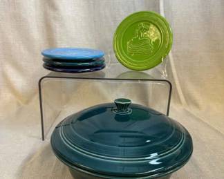 FIESTA, 6 PC Covered Casserole Dish Trivet Set, Juniper Shamrock Peacock Cobalt