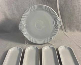FIESTA, 5 PC Handled Cake Plate Relish Corn on the Cob Tray Set, Pearl Grey