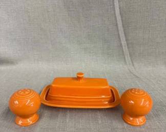 FIESTA, 4 PC Classic Rim Large Covered Butter Dish Retired Salt Pepper Shaker Set, Tangerine