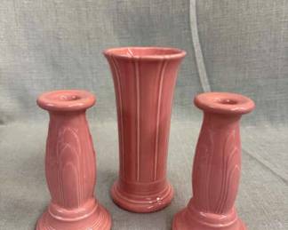 FIESTA, 3 PC Small Flared Vase Tapered Candle Stick Set, Rose