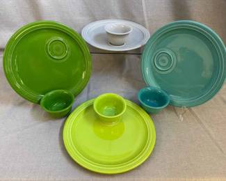 FIESTA, 8 PC Welled Snack Plate Dipping Bouillon Bowl Set, PearlGrey Shamrock Turquoise Chartreuse