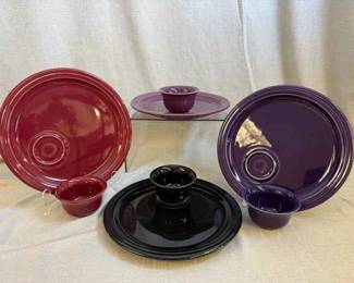 FIESTA, 8 PC Welled Snack Plate Dipping Bouillon Bowl Set, Heather Plum Cinnabar Black