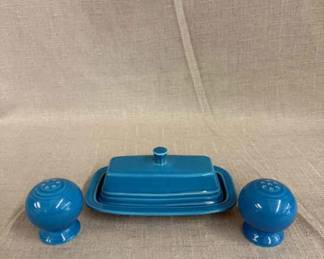 FIESTA, 4 PC Classic Rim Large Covered Butter Dish Retired Salt Pepper Shaker Set, Peacock