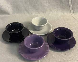 FIESTA, 8 PC Dipping Bouillon Bowl Bread Butter Plate Set, Plum Pearl Grey Lilac RARE Black