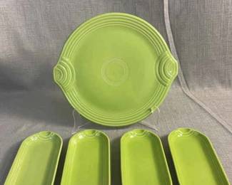 FIESTA, 5 PC Handled Cake Plate Relish Corn on the Cob Tray Set, Chartreuse