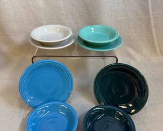 FIESTA, 8 PC Fruit Bowl Plate Set, Pearl Grey Turquoise Lapis Juniper