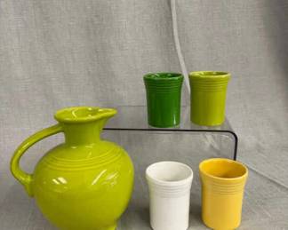 FIESTA, 5 PC Carafe Pitcher Juice Tumbler Set, Lemongrass Shamrock Sunflower White