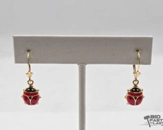 558 14k Gold Ladybug Earrings, 2.04g