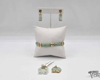 575 14k Gold and Jade Jewlery Set, 26.28g