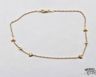 560 14kt Gold Anklet with Hearts, 1.9g