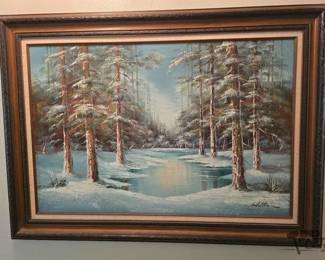 6534 Winter Landscape Canvas Painting Signed by Artist Whitlam