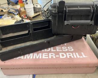 Pelican Case, Metal Milwaukee Hammer Drill Box, etc