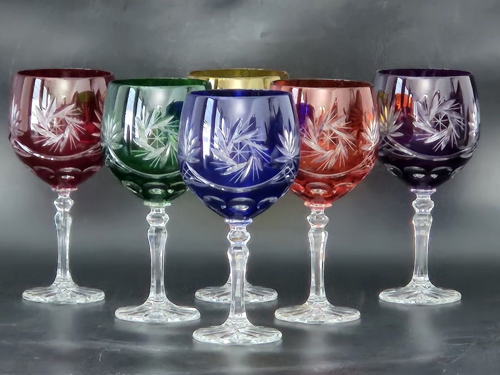 Multi Color Cut to Clear Lead Crystal Wine Hocks