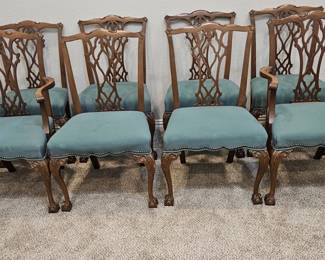 Vtg. Mahogany Brass Claw Foot 2-Pedestal Table w/