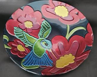Layered Art Glass Hummingbird Centerpiece Bowl