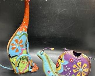 (2) Metal Art Dog & Snail Sculptures