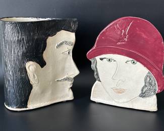 (2) Hand Painted Ceramic Head Vases