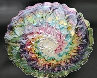 Patterned Multicolor Art Glass Centerpiece Bowl