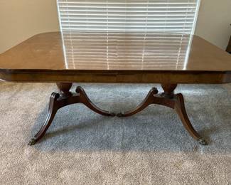 Vtg. Mahogany Brass Claw Foot 2-Pedestal Table w/