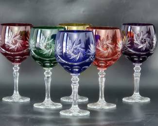 Multi Color Cut to Clear Lead Crystal Wine Hocks