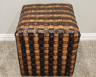 Light & Dark Brown Woven Wicker Ottoman