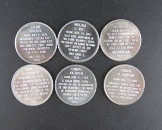 Lot 35. Six Franklin Mint President Portrait sterling rounds for a total of 46.2 grams of sterling silver
