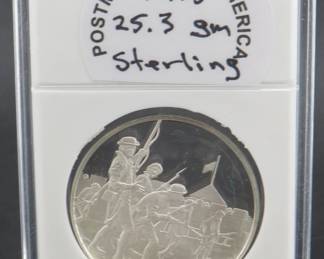 Lot 146. Franklin Mint 1975 Postmasters of America sterling silver round weighing 25.3 grams